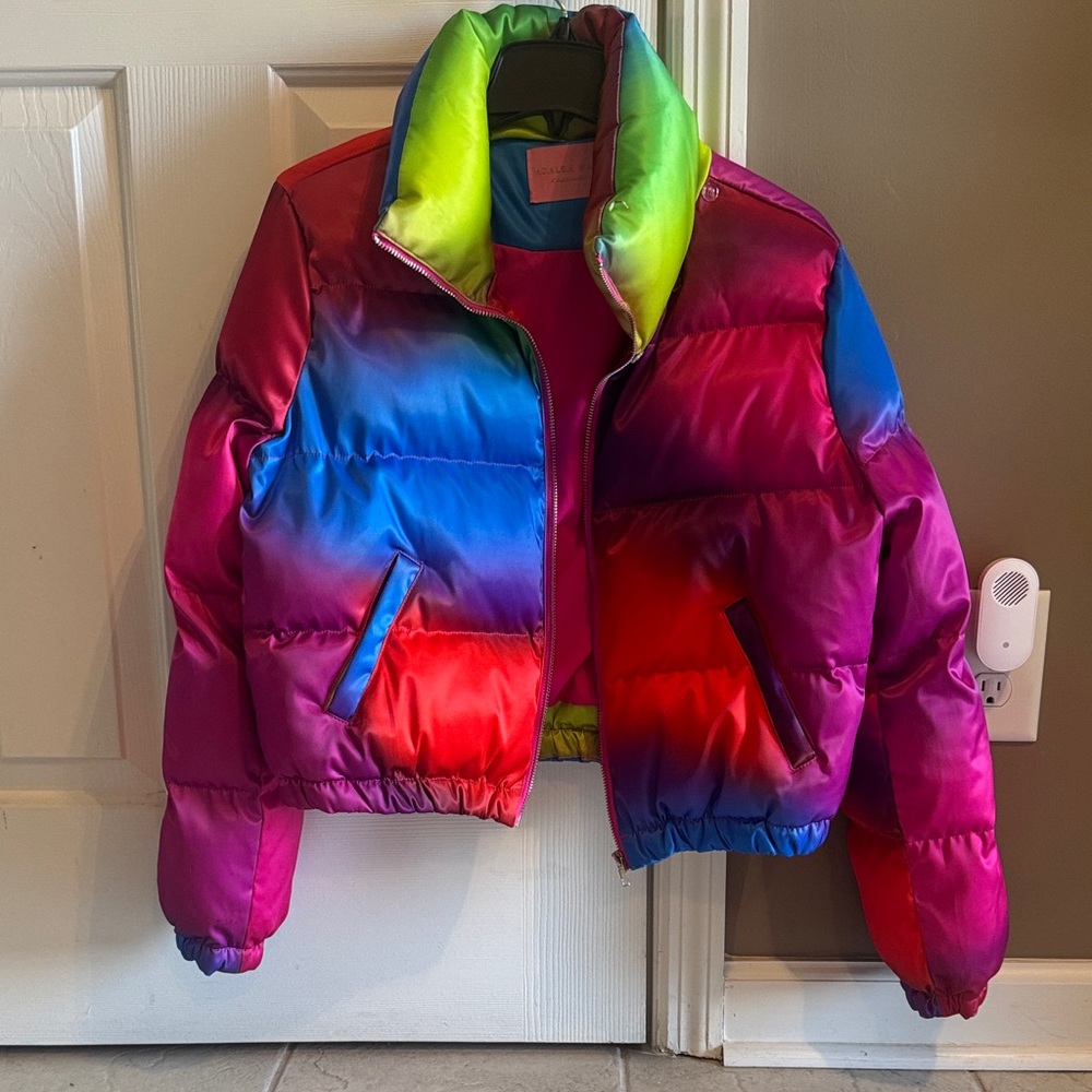 Azalea Wang Size M- Women's Rainbow Ombre Puffer Jacket - Multicolor